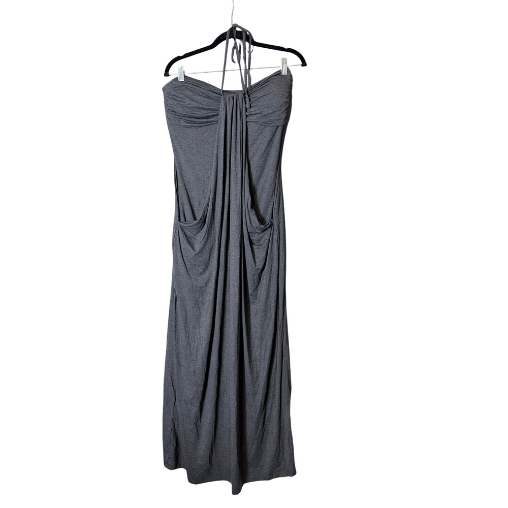 Gorpcore Halara TicTok Gray Halter Maxi Dress M Drape Front Minimalist Lagenlook